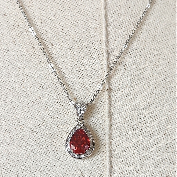 NWT Ryze Ruby Ice Cubic Zirconia .925 Sterling Silver 18" Teardrop Necklace - Picture 4 of 10